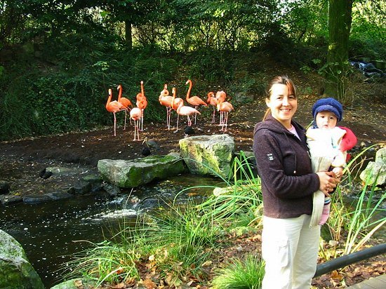 Elmira en Nathalie bij de flamingo's in de dierentuin van Emmen